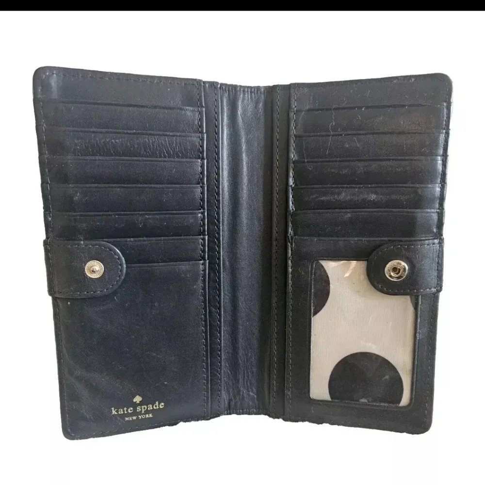 Kate Spade New York Black Pebbled Leather Card Holder Wallet Genuine 6.5”x3.5”